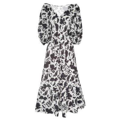 法式灯笼袖收腰复古印花连衣裙