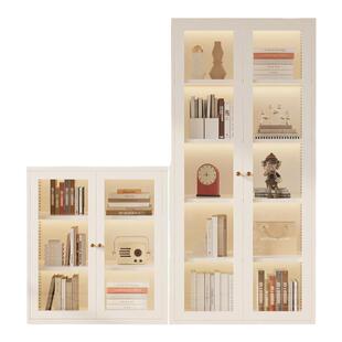 1.8米高书柜矮书柜组合长虹玻璃法式奶油风书架客厅展示柜储物柜