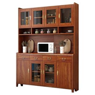 新中式实木餐边柜靠墙一体储物柜2025新款客厅酒柜中古风家用碗柜