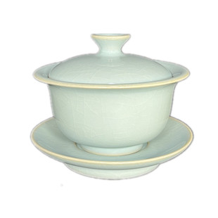 非遗手工窑口朱法喜大师全手工汝窑天青原矿釉三才盖碗元宝支钉烧