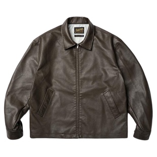 SUPERTOFU经典款 玫瑰萨克斯压花 颗粒纹理PU皮革 双拉链夹克外套