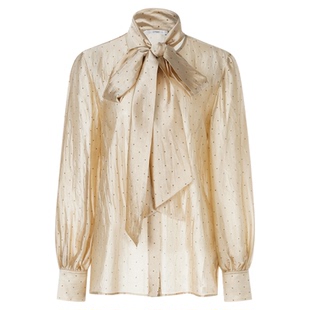 LYNEE【浪漫波尔卡】醋酸混纺波点衬衣女长袖蝴蝶结飘带法式衬衫