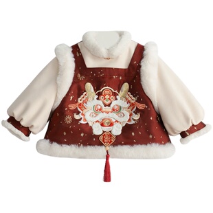 贝优可福到了男童冬装加厚刺绣上衣拜年服喜庆中国风古风儿童汉服