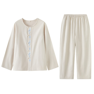 日系新款睡衣女士春秋季复古禅意套装可外穿中国风全棉家居服冬天