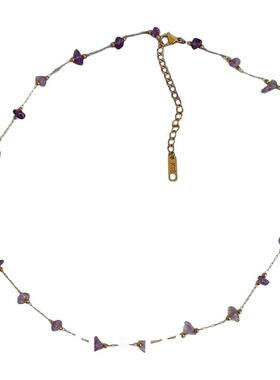 新品88折】不掉色紫水晶碎石项链小众设计高级轻奢气质颈链锁骨链