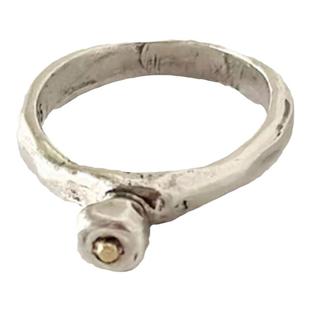 定制小众设计mars25复古手工天然石ins风铜镀白金戒指简约百搭