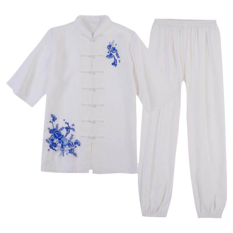夏季薄款棉麻短袖太极服女武术