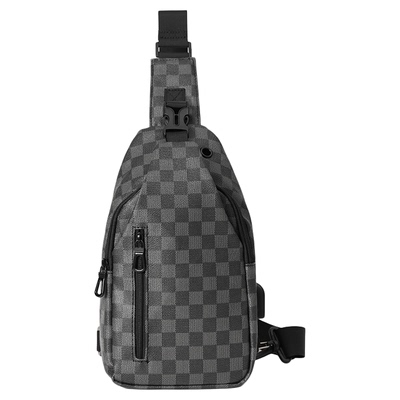 时尚男士胸包简约格子百搭斜挎包