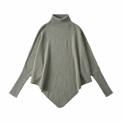 慵懒氛围感高领针织斗篷罩衫毛衣