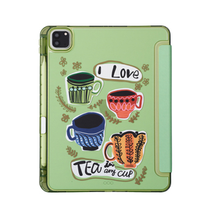 手绘茶杯适用苹果ipadair5保护套平板电脑壳air6/pro11带笔槽Y+三折mini7/10代air13寸4/5/6亚克力防摔创意硬