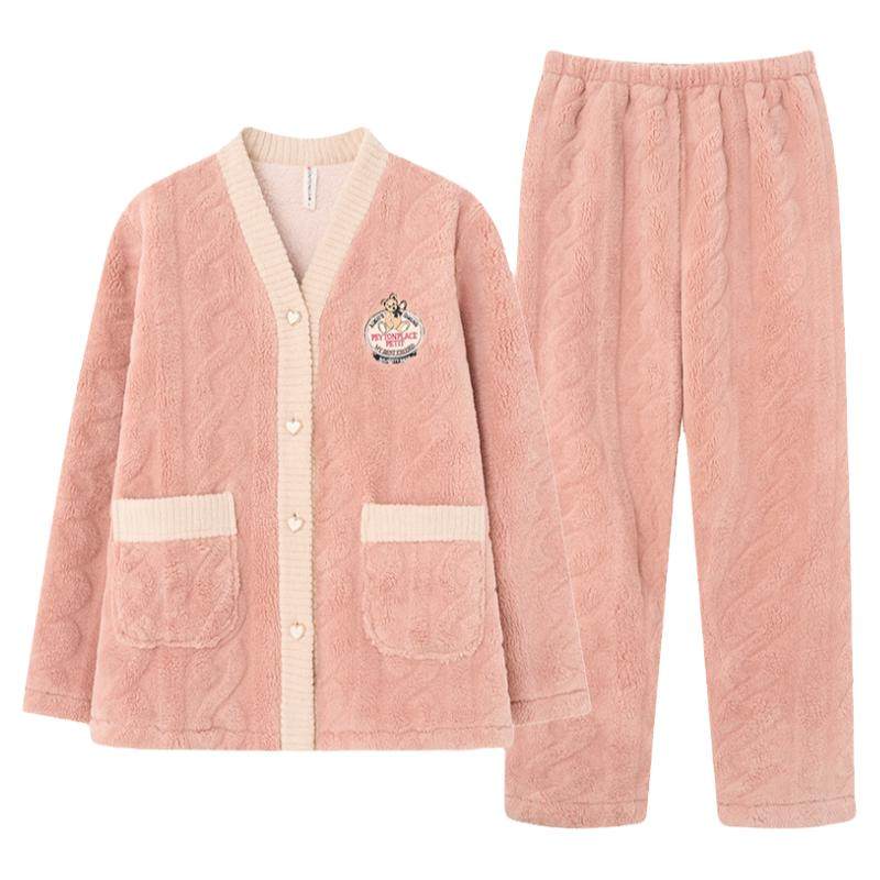 芬腾时尚睡衣女秋冬季日系韩版珊瑚绒家居服保暖加厚绒法莱绒冬天