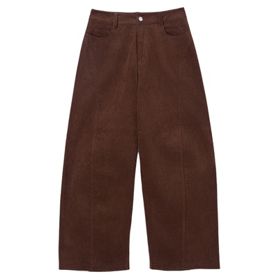 ALL BEINGS2025AW秋冬新款深棕色灯芯绒洗水阔腿美拉德弯刀裤女
