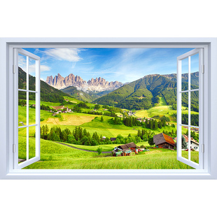 墙面装饰3d立体墙贴画自粘风景画客厅卧室假窗户仿真壁画背景墙纸