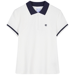 Champion冠军短袖POLO衫女夏季新款半拉链翻领修身运动风T恤