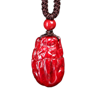 正品铜仁朱砂原矿石吊坠精美手工雕刻貔貅守护本名年男女款项链