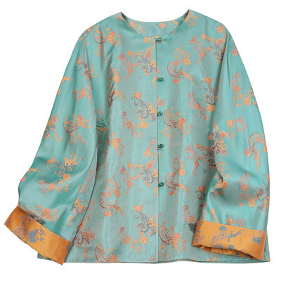 菲伊唐女装真丝蜀锦圆领对襟上衣