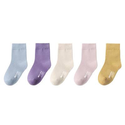 100%棉春秋莫兰迪色女童中筒袜子