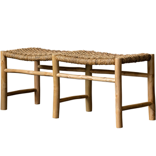 印尼进口长凳实木藤编家用长板凳北欧餐椅设计师换鞋凳民宿床尾凳