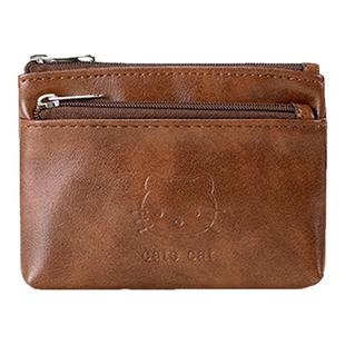 复古皮质KT猫零钱包女小巧便携拉链卡包迷你超薄款耳机钥匙收纳包