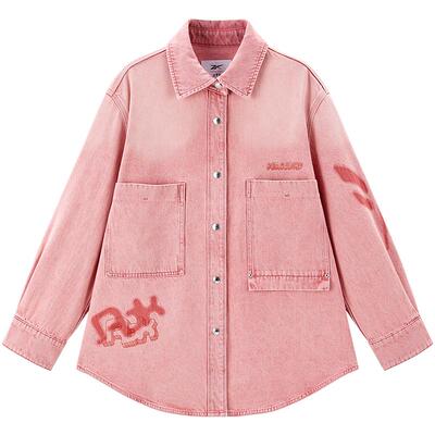 太平鸟Reebok锐步联名粉色水洗工艺牛仔外套女2025新款A3BBF1206