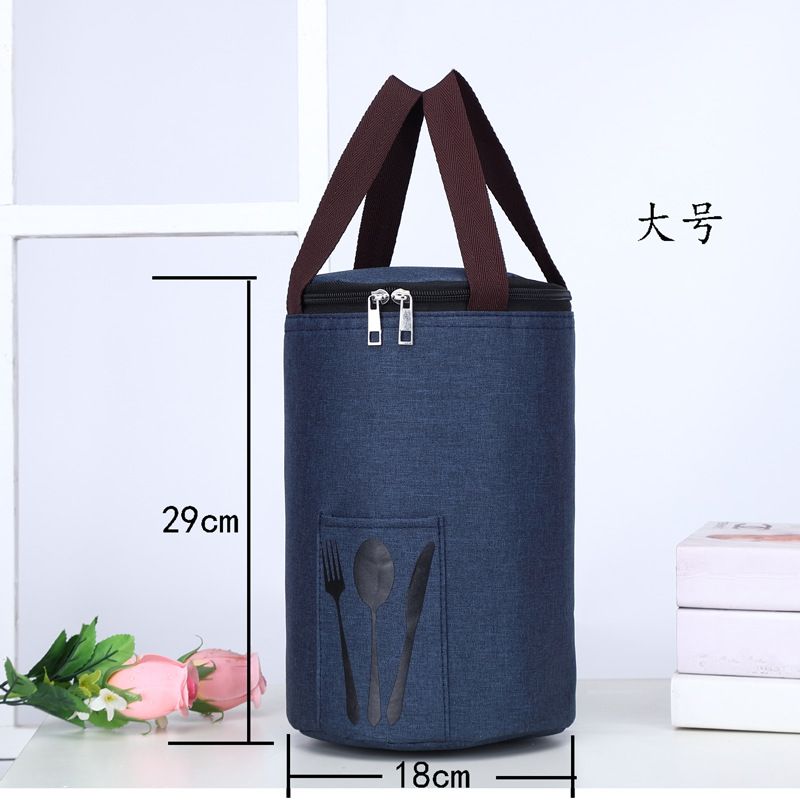 高档圆形饭盒袋大号加厚铝箔保温桶通用上班便当包夏季冰包收纳