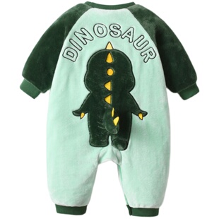 婴儿衣服秋冬新款恐龙哈衣毛绒连体衣薄款外套男女宝宝爬服外出服