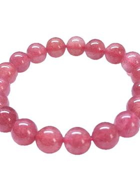 正品天然粉水晶珠宝手串女招桃花