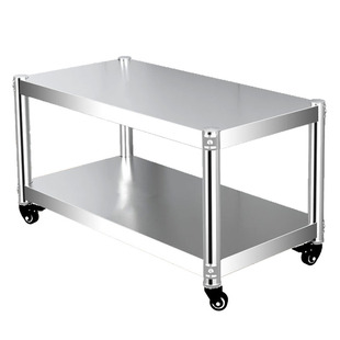 厨房置物架不锈钢带轮子二层移动橱柜灶台可推拉餐边桌家用微波炉