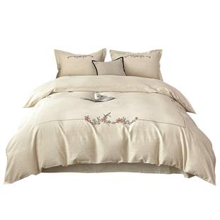 恩达家纺麻棉四件套新中式被套轻奢天然苎麻套件夏布床上用品枕套