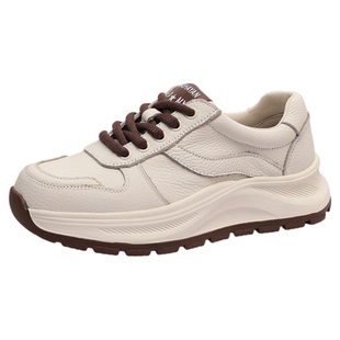 复古头层牛皮老爹鞋女皮面厚底休闲鞋女秋冬新款百搭运动鞋阿甘鞋