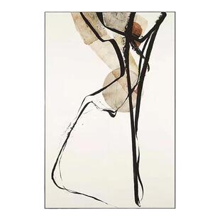 手绘油画新中式客厅落地画入户玄关抽象装饰画别墅茶室高级感挂画