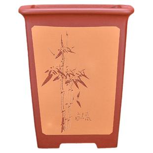 中型高四方兰花盆宜兴名家潘涛精品紫砂剑兰惠兰盆原矿清水泥宫式