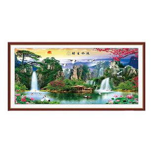 客厅山水画墙贴装饰画办公室沙发背景墙自粘贴画流水生财风景壁画