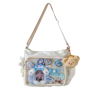 纯色二次元斜挎包日系学院大容量百搭单肩包谷子吧唧扎板痛包娃包