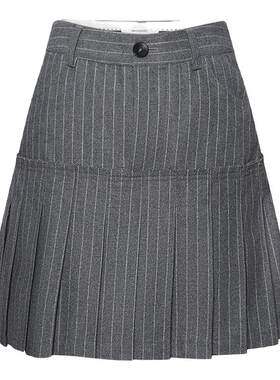 MOUSSY 春季新品学院风条纹撞色A字百褶短裙女028IAA31-1541