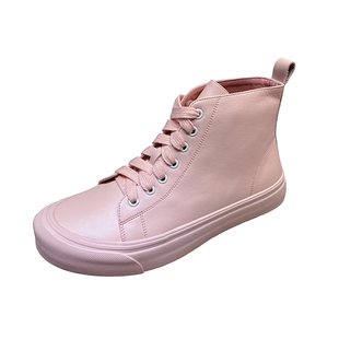 粉色春秋单靴2025新款真皮休闲系带英伦短筒厚底马丁靴女短靴圆头