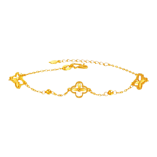 老庙黄金足金999小幸运四叶草手链5G首饰新年送礼手串