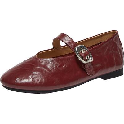 百思图春秋新款羊皮玛丽珍平底鞋