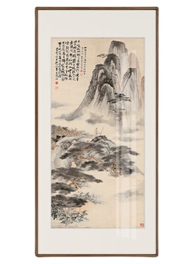 靠山装饰画新中式山水入户玄关画