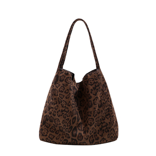 韩系豹纹包包女2025秋冬新款大容量帆布包慵懒风单肩包通勤托特包