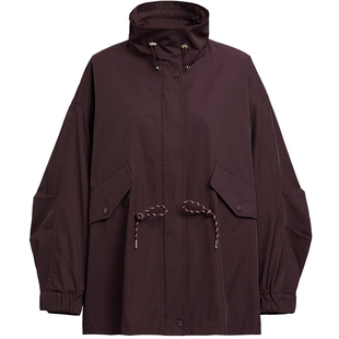 红袖商场同款HOPESHOW2025秋新款女装工装风抽绳落肩长袖立领外套