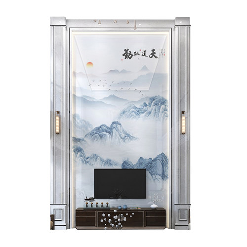 别墅复式楼电视背景墙岩板大理石客厅挑空电视墙新中式影视墙自建
