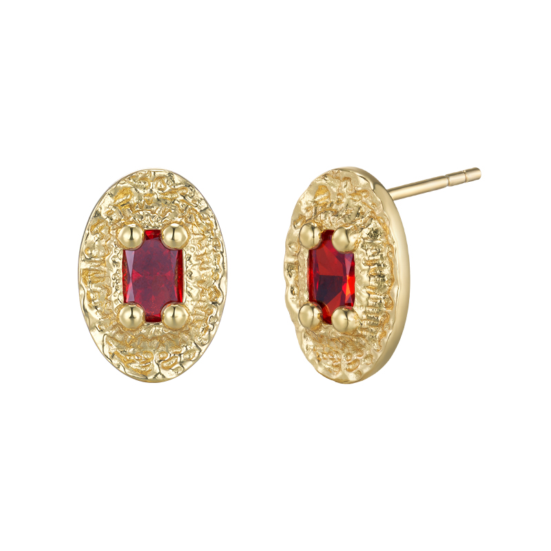 sanswood森吾《温莎》帕德玛红钻耳钉女轻奢纯银法式复古椭圆耳饰