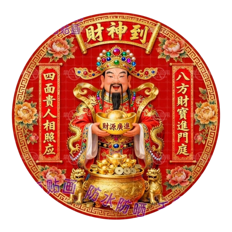 财神到财源广进喜庆吉祥贴画冰箱门贴背景墙上自贴纸高级新春装饰