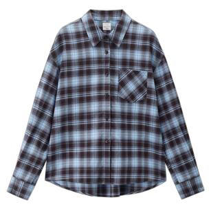 佐丹奴2026年春纯棉法兰绒单口袋宽松弥散格纹衬衫女长袖05346108