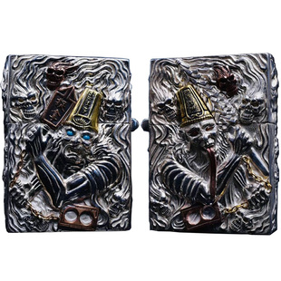 黑白无常纯银打火机一见生财煤油打火机防风纯银老式火机复古风格