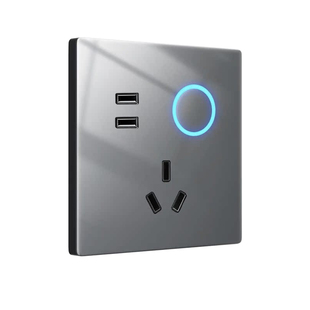灰色钢化玻璃镜面开关插座面板暗装家用86型带led灯一开双控5五孔