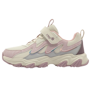 特步女童鞋2026冬季新款皮面保暖儿童运动鞋魔术贴中大童休闲鞋子