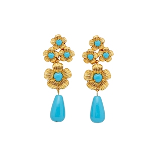 《水泽宁芙》复古夸张水波蓝花朵吊坠耳饰 春夏度假浪漫优雅耳夹