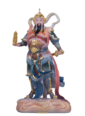 康盛佛缘汉白玉托塔天王神像摆件